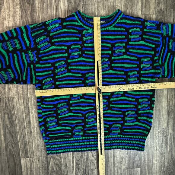 Gabrielle Knit Colorblock Stripe Sweater Blue Green Black 100% Acrylic - Picture 2 of 5